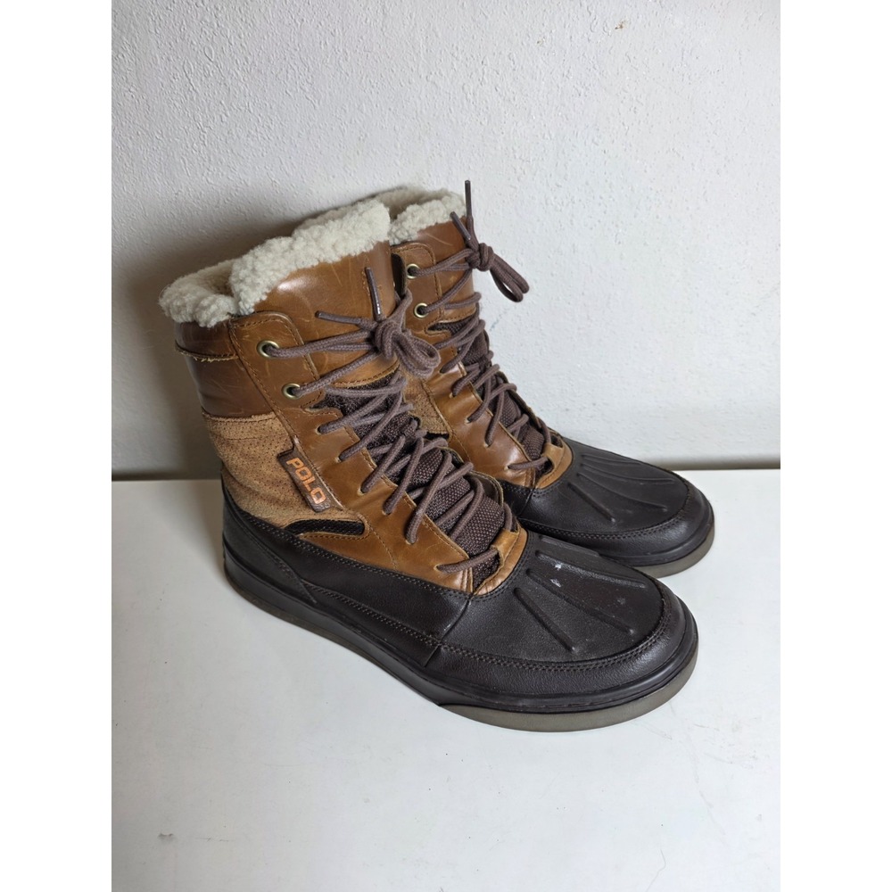 Polo Ralph Lauren Mens Lansing Snow Winter Boots Brown And Tan Suede Size 11 - Picture 2 of 10